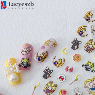 Lacyeszb สติกเกอร์ติดเล็บ ลายเซเลอร์มูน กระต่าย สีชมพู บางพิเศษ สไตล์ญี่ปุ่น โบว์ บรรเทาอาการปวด อุปกรณ์ทําเล็บ