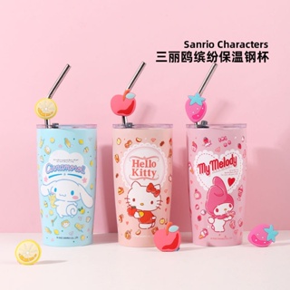 SANRIO ขวดน้ําสเตนเลส 304 ลายการ์ตูนซานริโอ้ พร้อมหลอดดูด ความจุขนาดใหญ่ 600 มล. พกพาง่าย สําหรับเด็ก