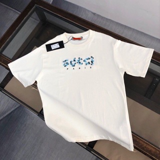 QCSI L * @ T-shirt summer short contrast color stereo embroidery letter logo handsome round neck loose New Short Sleeve Classic