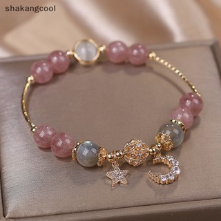 Shakangcool สร้อยข้อมือโซ่โลหะ ประดับลูกปัด รูปดาว ดวงจันทร์ สีชมพู สวยหรู สําหรับผู้หญิง แฟนสาว ของขวัญ SGL