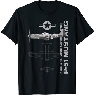 ใหม่ เสื้อยืด พิมพ์ลายเครื่องบินรบ Mustang WWII P-51 ของขวัญ ไซซ์ S-3XL         