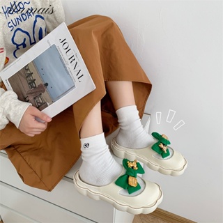 Mumais Slippers wear fashion trends outside in summer, step on excrement, platform fairy style bow beach shoes