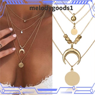 Melodygoods1 สร้อยคอโช้กเกอร์โซ่ หลายชั้น สีทอง สไตล์โบฮีเมียน เหมาะกับฤดูร้อน