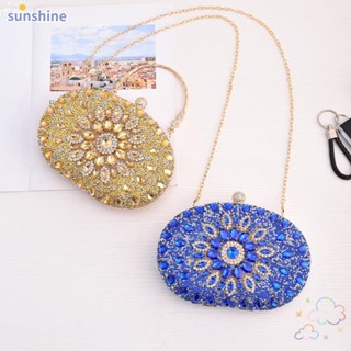 Ssunshine กระเป๋าคลัทช์ ทรงวงรี ประดับเพชร หรูหรา สําหรับใส่อาหารค่ํา