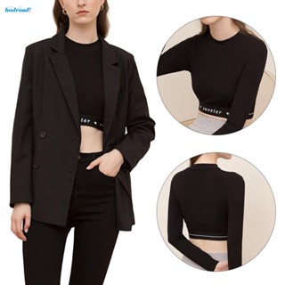 【HODRD】Shirt Crop Top Cropped Bottom Round Neck Slightly Elastic Slim Long-sleeved【Fashion】