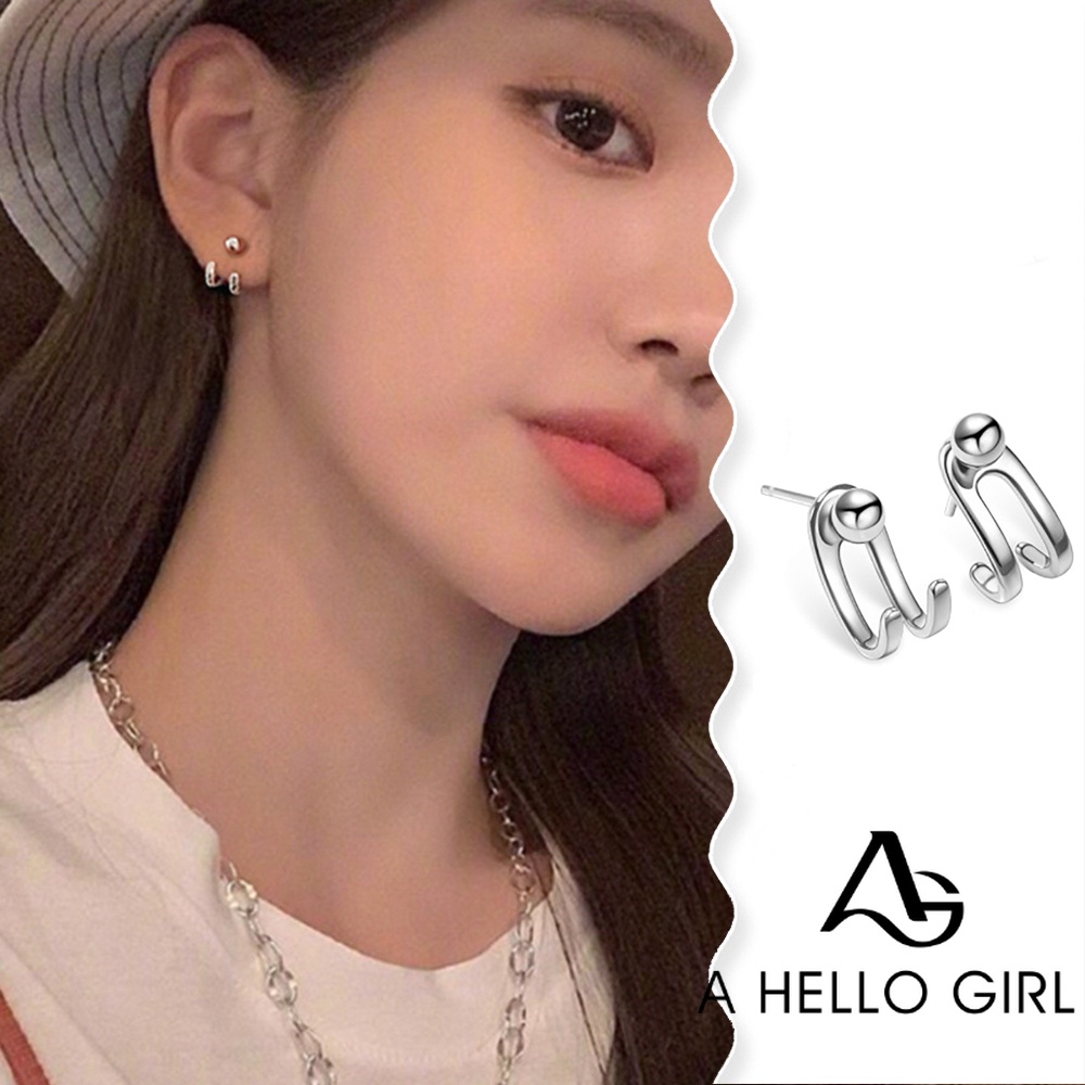 A HELLO Girl ต่างหูสตั๊ด โลหะ ทรงกลม เรขาคณิต น่ารัก สีเงิน ของขวัญที่ดีที่สุด สําหรับผู้หญิง เด็กผู้หญิง