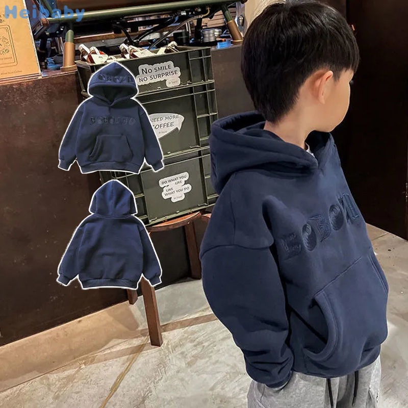 Heibabyเสื้อกันหนาวแขนยาว มีฮู้ด ผ้าฝ้าย ปักลาย ทรงหลวม ขนาดใหญ่ สําหรับเด็กผู้ชาย อายุ 3-12 ปี