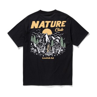 เสื้อยืดผ้าฝ้ายพิมพ์ลายLivefolk - Outdoor Black T-Shirt