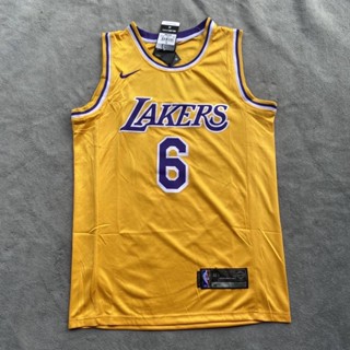 ขายดี James No. เสื้อกีฬาบาสเก็ตบอล ขนาดใหญ่ ปักลาย NBA 6 Lakers สีเหลือง สําหรับผู้ชาย 470301