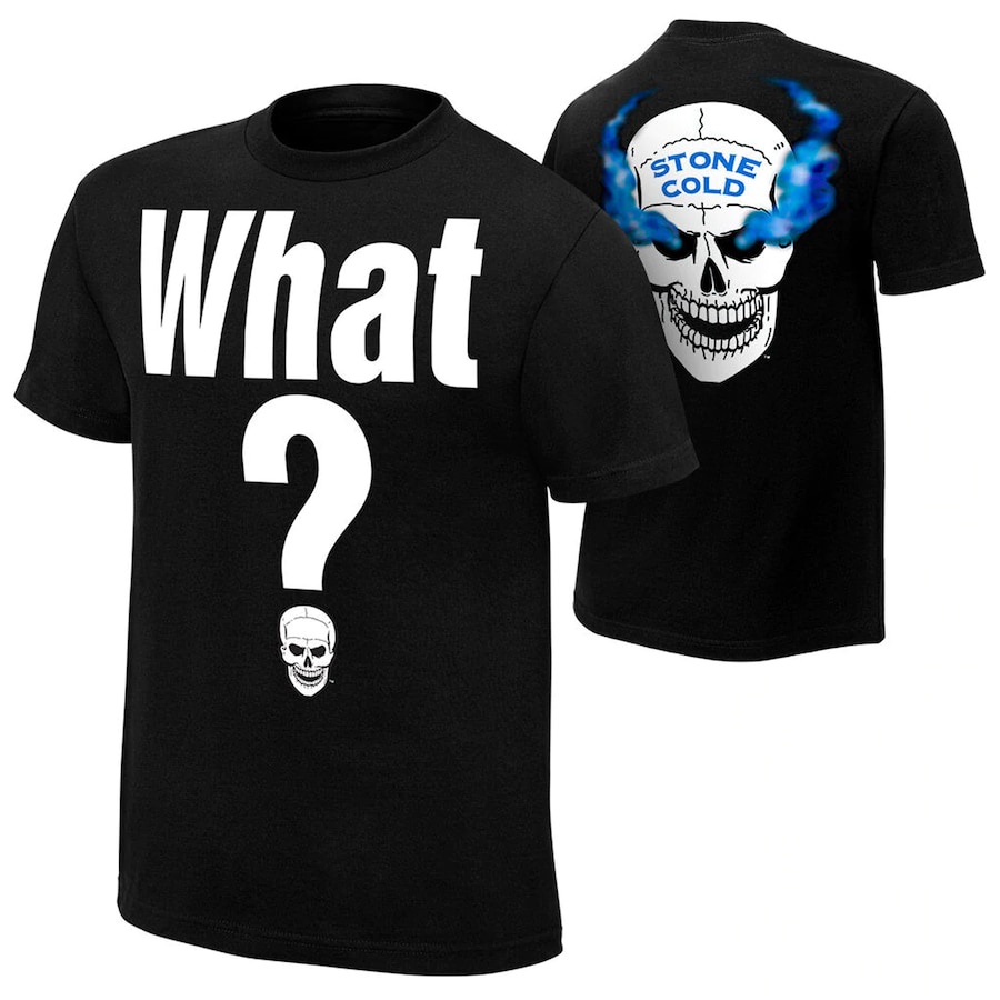 ผู้ชายสีดํา "Stone Cold" Steve Austin Retro What? เสื้อยืดผู้ชายสีดํา "Stone Cold" Steve Austin Retr