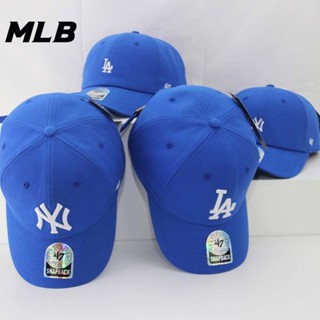 Mlb 47 หมวกเบสบอล ผ้าฝ้าย ปักลาย LA NY สีฟ้า สไตล์เกาหลี ปรับได้ เหมาะกับทุกเพศ ทุกวัย