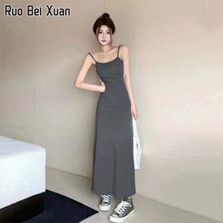 RUO BEI XUAN ชุดเดรสสตรีฤดูร้อนแฟชั่นใหม่แขนกุดสีทึบ Backless Face Dress