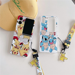 3in1 เคสโทรศัพท์มือถือ PC แข็ง แบบใส กันกระแทก ลายการ์ตูนโปเกม่อน เต่า พร้อมสายโซ่คล้อง สําหรับ Oppo Find N2