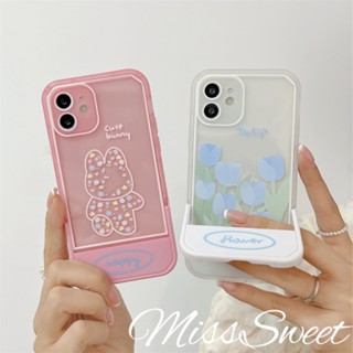 เคสโทรศัพท์มือถือ TPU แบบนิ่ม ลายกระต่าย ดอกทิวลิป มีขาตั้ง สําหรับ iPhone 14 13 12 11 Pro Max X XR Xs Max 8 7 Plus