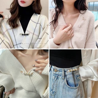 เข็มกลัด หัวเข็มขัด ประดับมุก สไตล์เกาหลี อุปกรณ์เสริม สําหรับเสื้อผ้า กางเกง