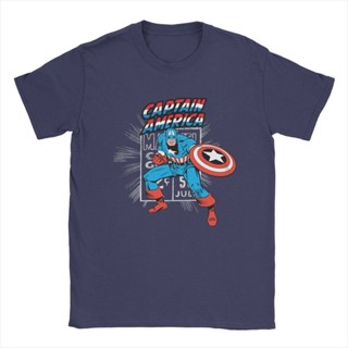 เสื้อยืดแขนสั้นDisney Marvel กัปตันอเมริกาซูเปอร์ฮีโร่เสื้อยืดผู้ชายเสื้อผ้าฝ้ายเสื้อแขนสั้นที่ไม่ซ้ำกันรอบคอ Tees ของขว