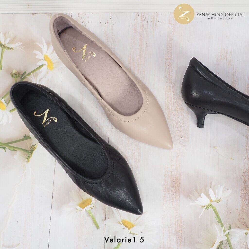 พร้อมส่ง ทรงเล็กบวก 1 ไซส์ เปลี่ยนไซส์ได้-ไม่รับคืน: Zenachoo รุ่น Velarie1.5 สูง 1.5 นิ้ว รองเท้าหนังแกะ คัทชูหัวแหลม