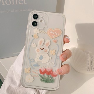 เคสโทรศัพท์มือถือ ซิลิโคนนุ่ม ใส ลายกระต่ายน่ารัก สําหรับ Iphone 12Pro max Xs 14 14 12 13 11 8 XR