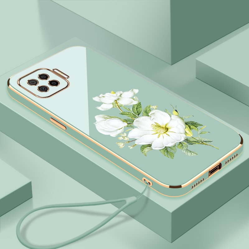 ปลอกjasmine flowe OPPO a73 2020 A93 4g F17 pro Reno 4F Reno 4 LITEเคสโทรศัพท์บางเฉียบElectroplating Smoothเคสโทรศัพท์ขอบมุมขวาซิลิโคนกันกระแทก