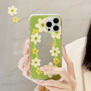 เคสโทรศัพท์มือถือกระจก ลายดอกไม้ สีเขียว สําหรับ Apple Iphone 11 12 13promax 12 8p xs xr