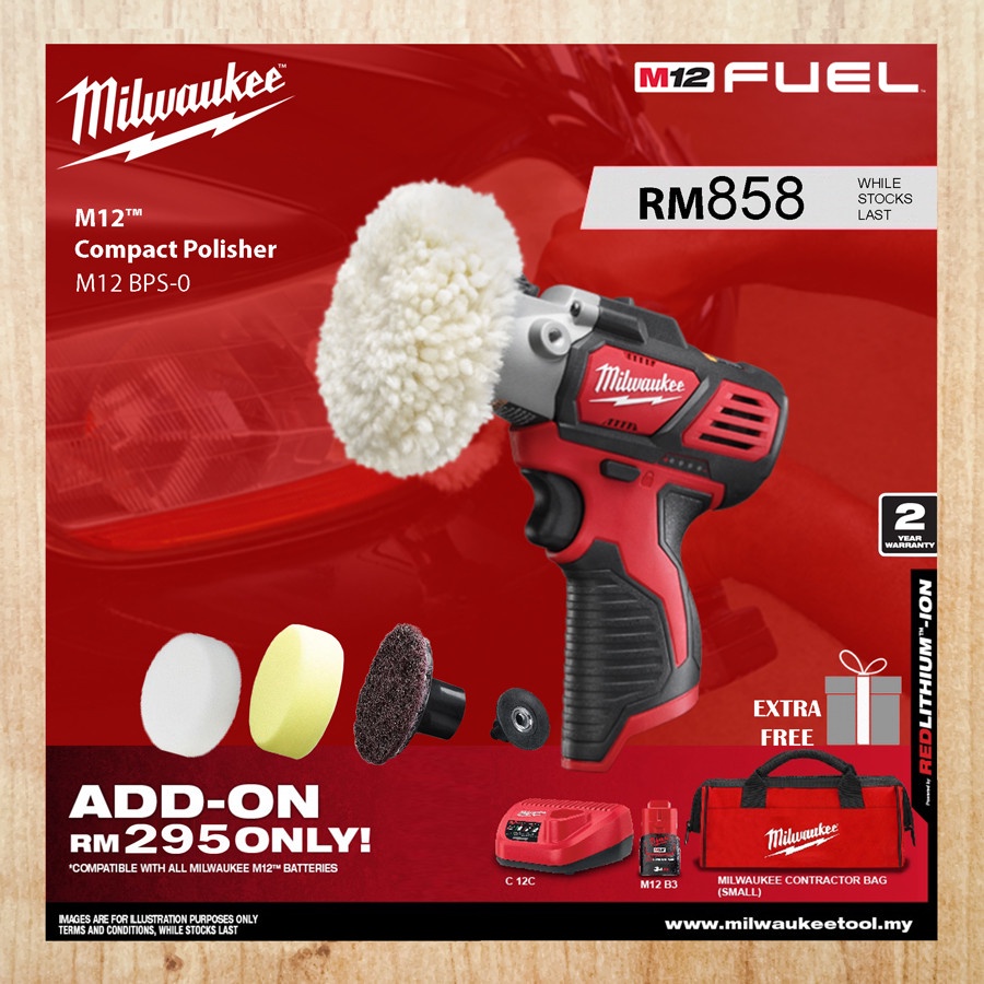 MILWAUKEE M12 COMPACT POLISHER/SENDER (M12 BPS-0 + STARTER PACK)
