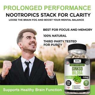 บำรุงสมอง สารสกัดจากใบแป๊ะก๊วย Ginkgo Biloba 1520 mg Capsules เสริมสร้าง ความจำสมอง บำรุงสมาธิ