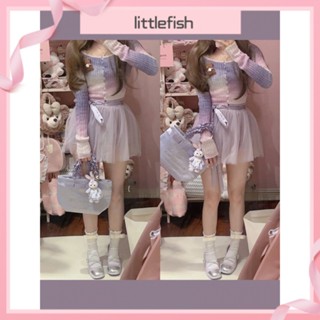 [littlefish] เสื้อแจ็กเก็ตกันแดด ไล่โทนสี และกระโปรง ทรงเอ สองชิ้น แฟชั่นฤดูร้อน สําหรับเด็กผู้หญิง