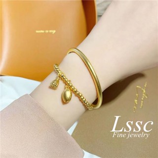 สร้อยข้อมือสแตนเลส จี้ดอกบัว สร้อยข้อมือลูกปัด 18K แฟชั่นสำหรับผู้หญิง ไม่ลอกไม่ดำ