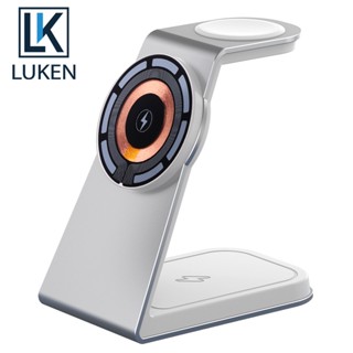 Luken 3 in 1 แท่นชาร์จไร้สาย แบบใส ชาร์จเร็ว สําหรับ iP12 13 14 Mini Pro Max App Watch Airp