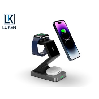 Luken 3-in-1 แท่นชาร์จแม่เหล็กไร้สาย 15W สําหรับโทรศัพท์มือถือ นาฬิกา หูฟัง