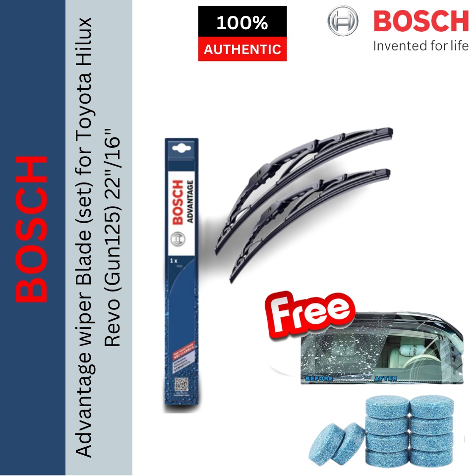 ใบปัดน้ําฝน Bosch Advantage (ชุด) สําหรับ Toyota Hilux Revo (Gun125) 22"/16"
