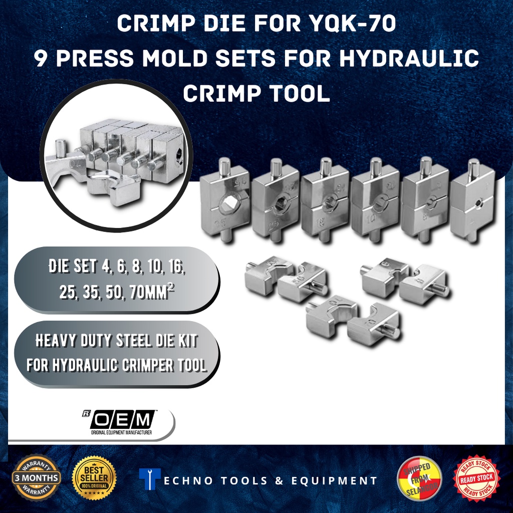 Dies สําหรับเครื่องมือจีบไฮดรอลิก YQK-70, YQK-120, YQK-240 YQK-300 หัวหกเหลี่ยม cos กดแม่พิมพ์ชุด