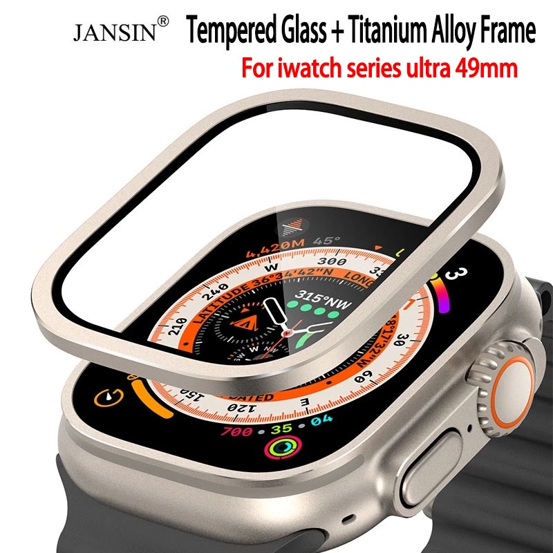 jansin ฟิล์ม applewatch 49มม กระจกนิรภัย+Titanium Alloy Bumper สําหรับ iwatch series ultra 49มม ฟิล์มกระจก สมาร์ทวอทช์