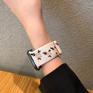 สายนาฬิกาข้อมือไนล่อน ยืดหยุ่น ลายดอกไม้ สไตล์เรโทร สําหรับ Applewatch iwatch S8 7 6 SE 41 มม. 45 มม.