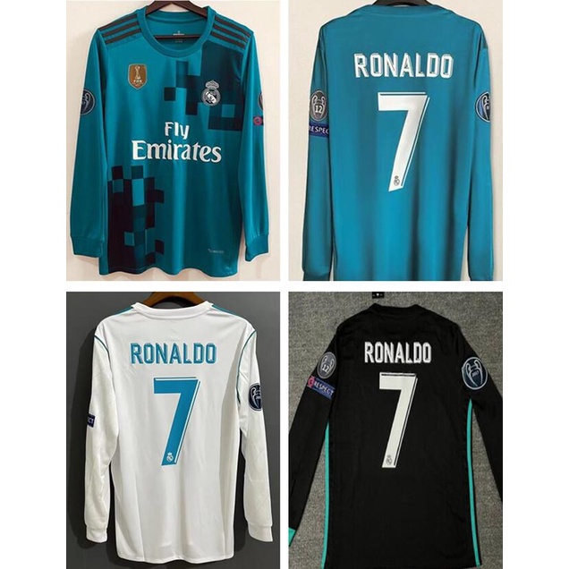 2017 2018 เสื้อแขนยาว คอกลม ลายฟุตบอล Real Madrid Home Away