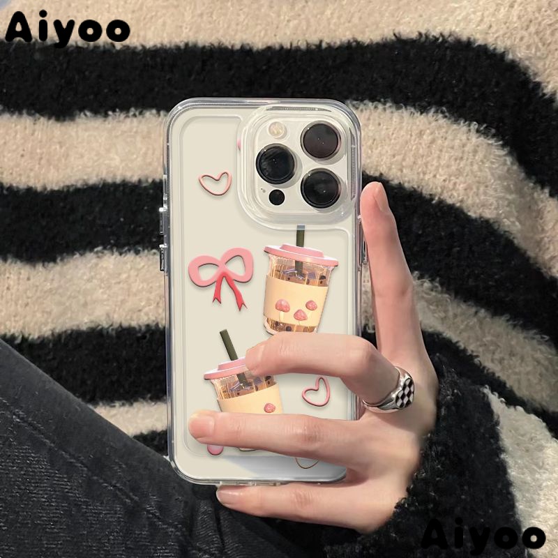 // เคสโทรศัพท์มือถือแบบนิ่ม ใส ลายชานมไข่มุก สําหรับ Iphone 14promax 11 127 Xr Xs 8plusinsเคสป้องกันโทรศัพท์มือถือ สไตล์สตรีท สําหรับ Iphone 13 WCG9