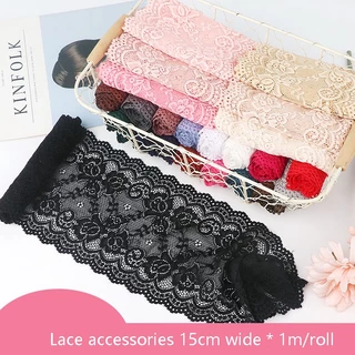 ผ้าลูกไม้ แบบนิ่ม ยืดหยุ่น กว้าง 15 ซม. * 1 ม. สีขาว และสีดํา สําหรับตกแต่งบ้าน DIY