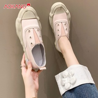 AOKANG รองเท้าผู้หญิงสไตล์เกาหลีใหม่สบาย ๆ แบนสบาย ๆ รองเท้าสลิปออน loafers