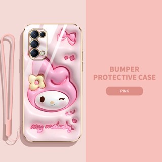 เคสโทรศัพท์มือถือ ซิลิโคนนิ่ม TPU ลายการ์ตูนกระต่าย ไดโนเสาร์ 3D พร้อมสายคล้อง สําหรับ OPPO Reno 4 Pro Reno 5 Pro Reno 6 Pro Reno 6Z 5G