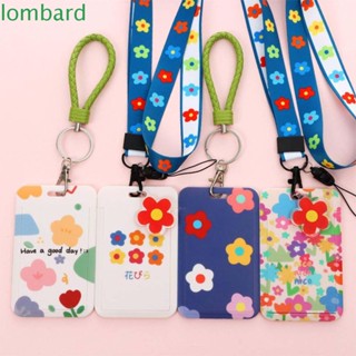 LOMBARD Fashion Card Holder Children Bus Card Case Badge Holder Lanyard Bank Credit Card Office School Name Tags Sweet Floral Business Card Work Card Bag