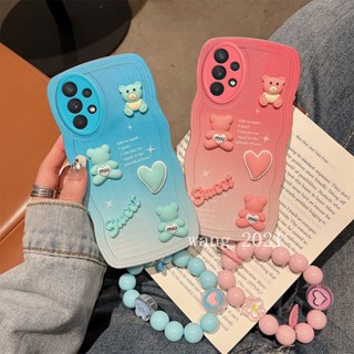 New Casing เคส Samsung Galaxy A04s A13 A23 LTE A33 A53 A73 5G 4G Ins Cute Fresh Summer Bear Doll Phone Case Cartoon Shockproof Soft Cover with Beads Bracelet 2023 เคสโทรศัพท