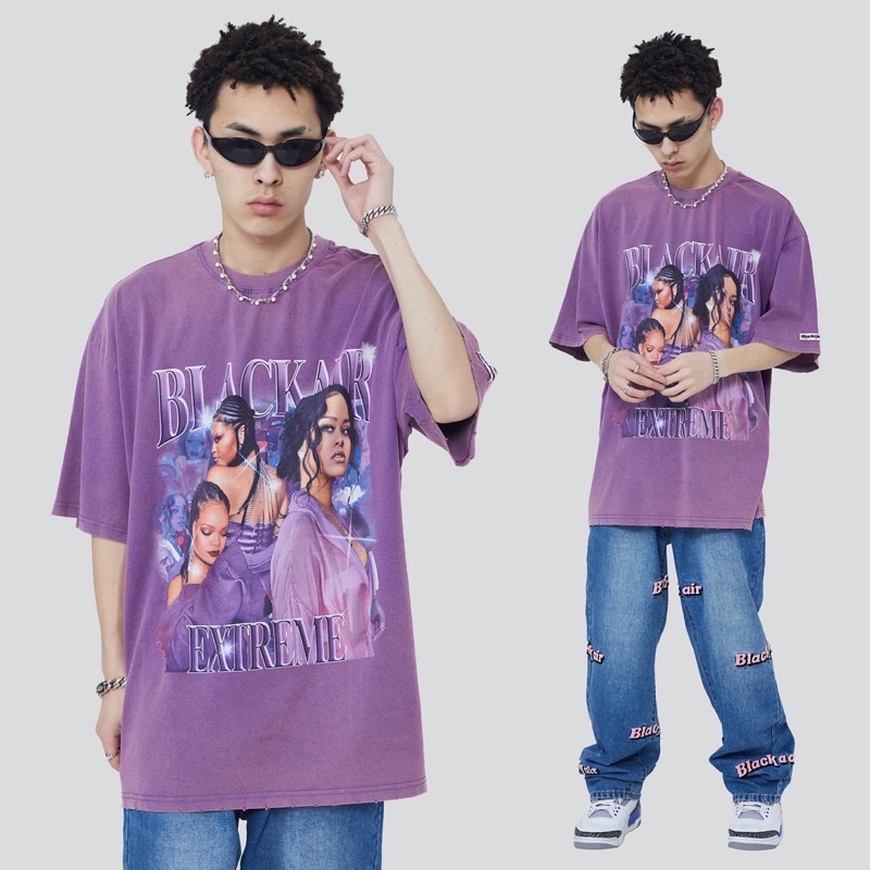 GYNผ้าฝ้ายพิมพ์ลายแฟชั่น Spenzer.street | 🖤 Rihanna tee โอเวอร์ไซส์ ผ้าสตรีท อปป้า