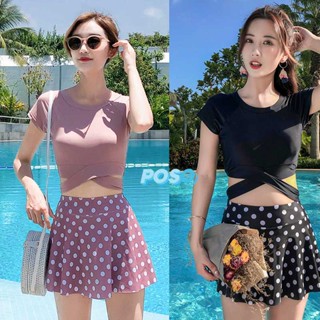 พร้อมส่ง ชุดว่ายน้ำทูพีช สไตล์ย้อนยุคฝรั่งเศษชุดว่ายน้ำ เข้ารูปทรง ชุดบิกินี่แฟชั่นเกาหลี