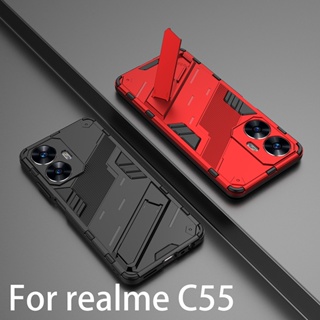 เคสโทรศัพท์มือถือแบบแข็ง กันกระแทก พร้อมขาตั้ง 3D สําหรับ realme C55 realmeC55 C 55