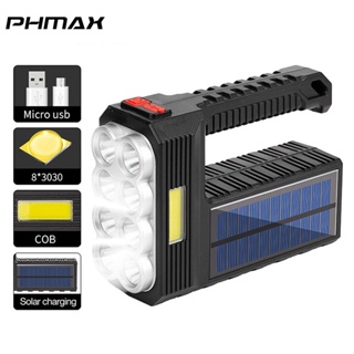 Phmax ไฟฉาย LED 8 ดวง IP44 กันน้ํา พลังงานแสงอาทิตย์ ชาร์จ USB สว่างมาก อเนกประสงค์ สําหรับตั้งแคมป์ ค้นหา