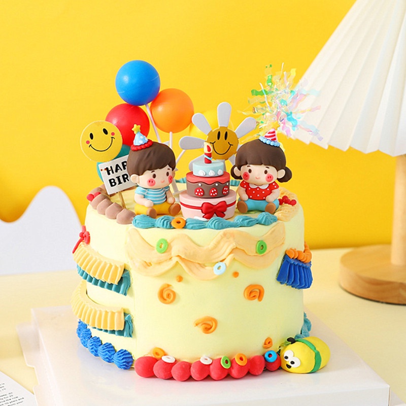 ของเล่นตกแต่งเค้กวันเกิด 3D เด็กชายหญิง เป่าเทียน ขนาดเล็ก