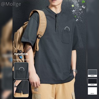 ใหม่ เสื้อยืดแขนสั้น คอตั้ง เข้ารูป มีกระเป๋าหน้าอก อเนกประสงค์ สีพื้น แฟชั่นฤดูร้อน สําหรับผู้ชาย 2023