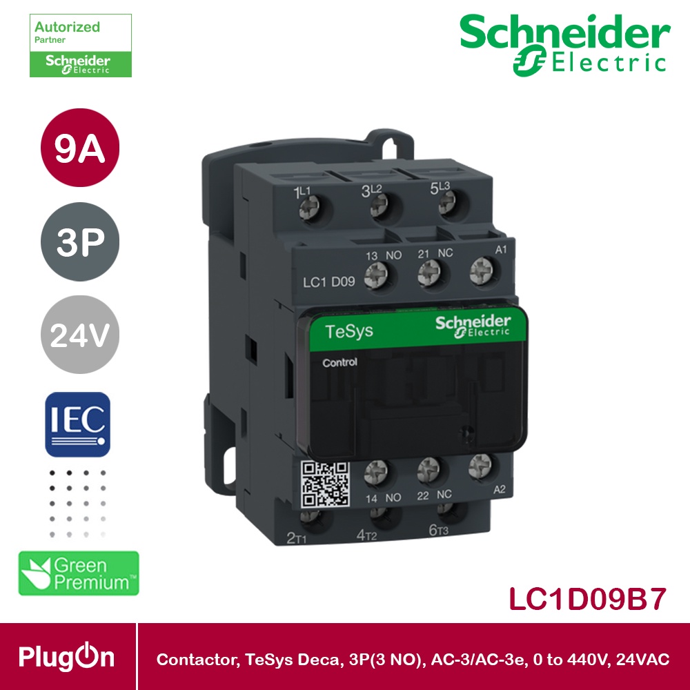 Schneider Electric LC1D09B7 - TeSys D contactor 3P(3 NO) AC-3 <= 440 V 9A, 24V AC coil สั่งซื้อได้ที