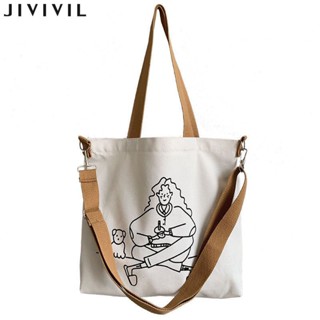 JIVIVIL·กระเป๋า crossbody ใบเดียวความจุขนาดใหญ่ของญี่ปุ่นกระเป๋าผ้าใบแบบพกพาง่าย