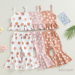 Babygarden-6 เดือน -4 ปี เด็กผู้หญิง 2 ชิ้น ชุดเสื้อกล้ามแขนกุด + กางเกงบาน ลายดอกไม้ ชุดฤดูร้อน